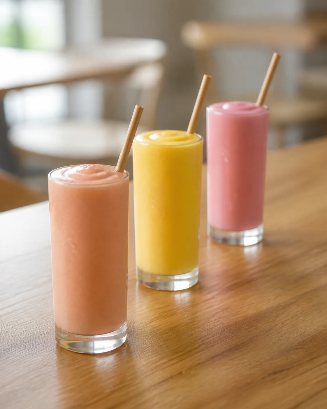 Three batidos — mamey, mango and guava